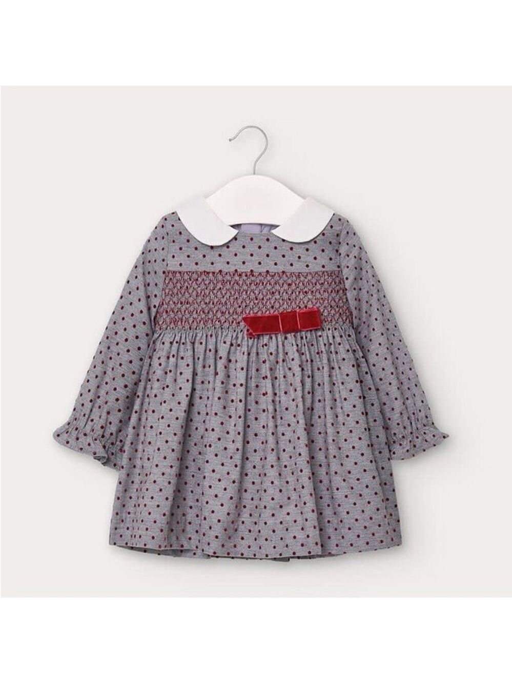 Size 24 months Mayoral Grey Polka Dot Dress with Burgundy Accents